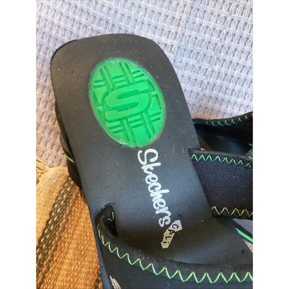 Skechers Cali Sandals Slide Sporty Slip On Black & Green Fabric Flats Womens 9 - Picture 9 of 14